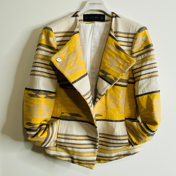 Zara Basics Aztec Print Asymmetrical Blazer Jacket - Picture 6 of 9